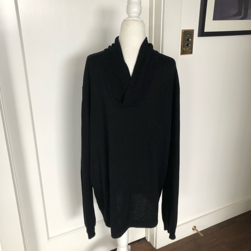 John Varvatos USA Luxe Black Shawl Collar Merino Wool Sweater XXL #0122 - Picture 2 of 6
